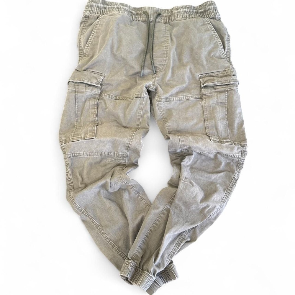 H&M Khaki Cargo Jogger Pants, Elastic Waist & Cuffs - Mens Size M